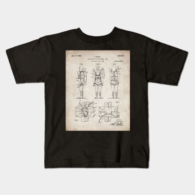 Parachute Pack Patent - Sky Diving Art - Antique Kids T-Shirt by patentpress